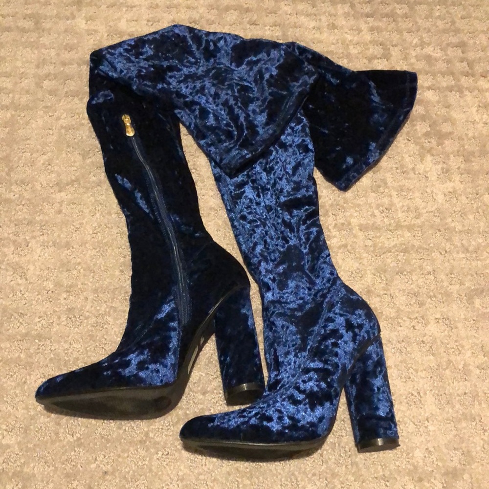 Crushed Velvet Cape Robbin Thigh High Boots